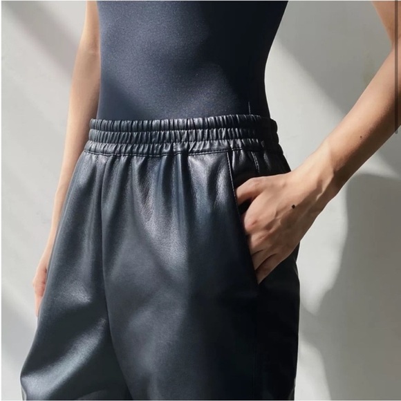 Aritzia Babaton Zedel High Rise Faux vegan Leather Joggers Black size 2XS,NWOT - Picture 2 of 7